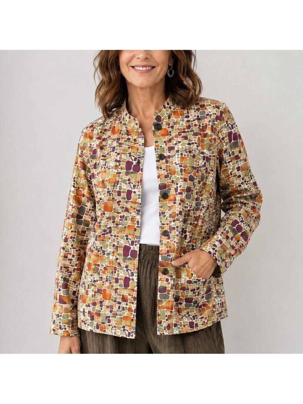 Christopher & Banks Petite Large Artsy Abstract Print Shacket Stretch Jacket